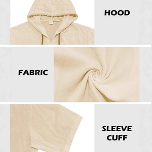 Ensemble chemise à capuche beige en coton et lin pour hommes avec détails du tissu