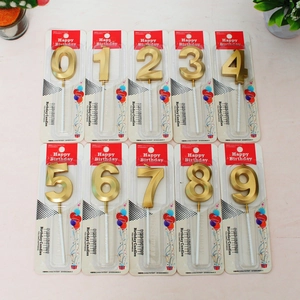 Golden numeric birthday cake candles set 0-9 with white plastic sticks for party decor
