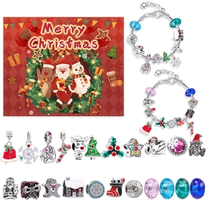 Christmas Advent Calendar Jewelry Blind Box For Women Girls DIY Alloy Charm Bracelet Making Kit With Santa Elk Pendants Festive Holiday Gift