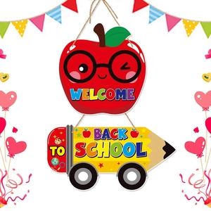 Back To School Willkommen Türhänger Karton Hängende Dekoration Apfel Bleistift Bus Form Für Klassenzimmer Schule Party