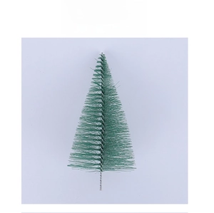 Detail of green artificial pine needle craft brush with silver twisted wire core