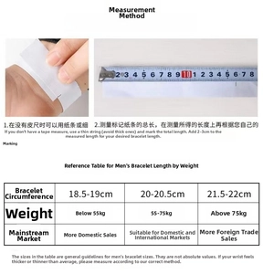 Size chart showing how to measure wrist and choose braided leather bracelet length