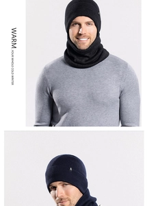 Close-up of thick ribbed knit texture on thermal winter beanie and neck warmer set