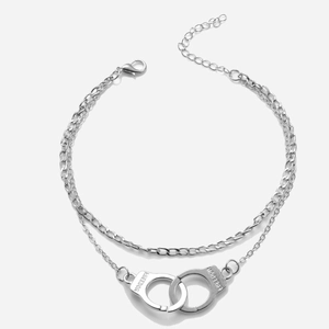 Silver double-layer handcuff bracelet with Freedom engraving for beach wear