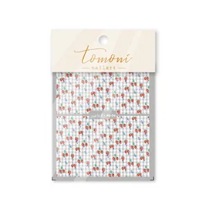 Self-adhesive nail art stickers with red strawberry and grey plaid patterns, MS-34