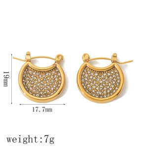 18k gold plated U-shaped stainless steel earrings with cubic zirconia and size details