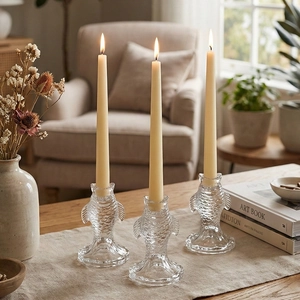 Bougeoir En Verre En Forme De Poisson Design Carpe Transparent Texture Relief Pour Bougies Flambeaux Décoration Mariage