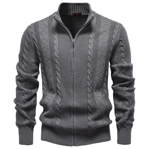 Cardigan In Maglia Da Uomo Collo Alto Cerniera Trecce Misto Cotone Spessa Maglione Casual Invernale Capispalla
