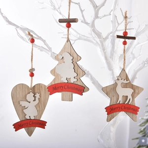 Wooden Christmas ornaments set with star reindeer and heart angel shapes for tree decor