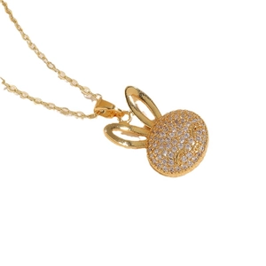 Elegant gold-plated necklace with a sparkling cubic zirconia rabbit pendant on white background