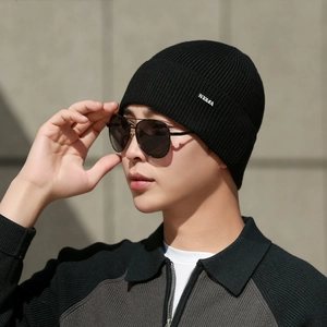 Bonnet en maille côtelée noire avec logo NY&JA pour homme, bonnet d'hiver chaud