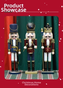Three traditional wooden nutcracker soldiers with glitter details for Christmas decor