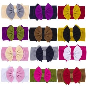 Set of 12 colorful double-layered bow headbands for babies with textured elastic fabric