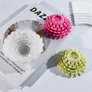 Macro view of 3D lotus silicone mold showing detailed flower petal texture and wax finish