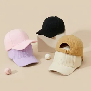 Korean Style Knitted Baseball Cap For Men Women Winter Warm Plus Velvet Lining Solid Color Adjustable Casual Outdoor Hat