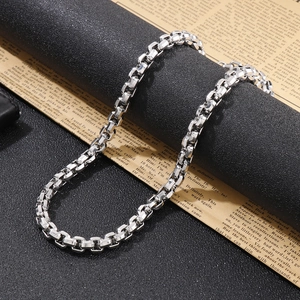 Minimalist silver square link pearl chain titanium steel necklace for men on vintage paper