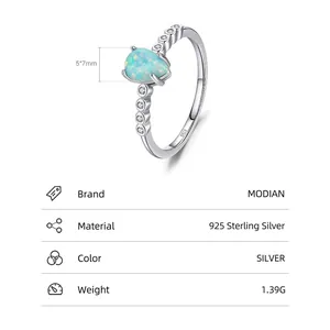 Eleganter 925 Sterling Silber Ring mit 5x7mm Tropfen-Opal und funkelndem Zirkon