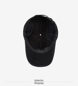 Detail of winter baseball cap featuring thickened quilted lining and foldable ear flaps