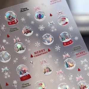 5D Christmas nail stickers with 3D embossed Santa Claus, reindeer, and snowflakes