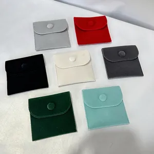 Set of colorful velvet jewelry pouches with snap button closure for rings and small items