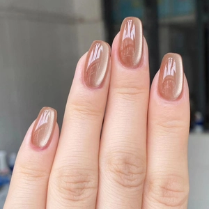 Cat Eye Press On Nails Glossy Glitter False Nails Medium Short Square Oval Elegant For Women Manicure