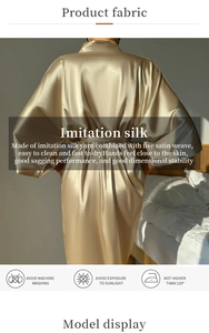 Détail d'un peignoir en satin champagne montrant la texture lisse et la ceinture nouée