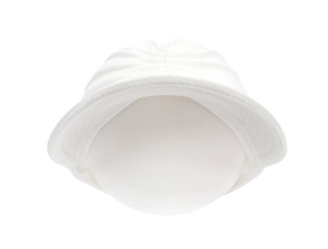 Detailed view of the soft white breathable fabric and neat stitching on this baby sun hat