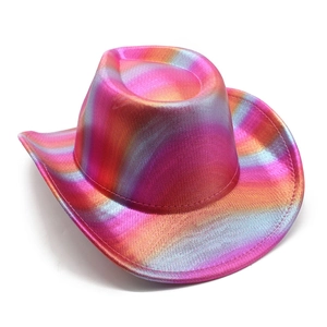 Macro view of shiny rainbow metallic texture and fine horizontal stripes on cowboy hat