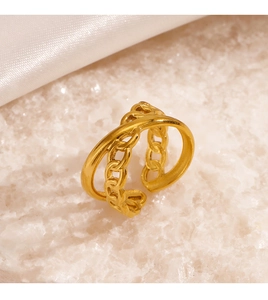 Detailed view of an 18K gold-plated double-layer chain ring on white crystals
