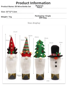 Detailed size specifications for Christmas tree and elf gnome wine bottle covers