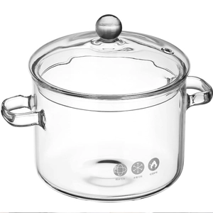 Clear glass stockpot with lid and handles for microwave and electric ceramic stoves