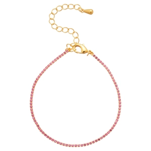 Elegant gold tennis bracelet with shimmering pink zircons and adjustable lobster clasp chain