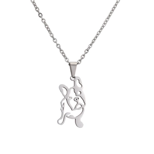 Minimalist silver stainless steel dog pendant necklace with artistic puppy outline