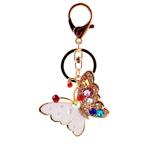 Colorful crystal butterfly keychain with gold plating for women's handbag accessory