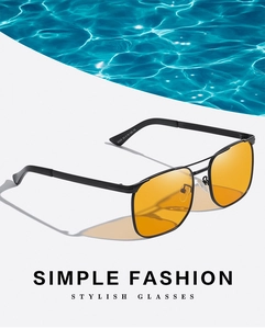 Detail of square sunglasses showing orange lenses and 55-19-140 temple size specs