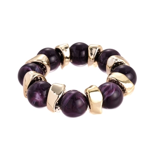 Bracciale vintage in acrilico con perle viola marmorizzate e accenti in metallo dorato
