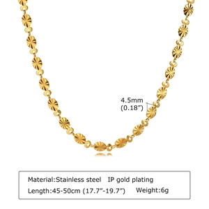 Detailed view of 4.5mm gold IP plated stainless steel chain necklace with measurements