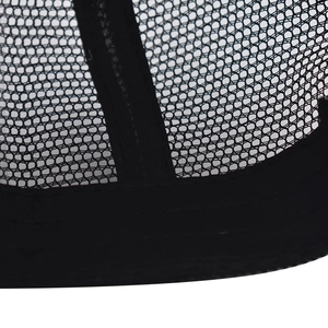 Detail of breathable black mesh material and reinforced internal seams on baseball cap