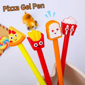 Cartoon Food Gel Pens Plastic Silicone Pizza French Fries Popcorn Bread Shaped Black Ink Needle Tip Capped Stationery School