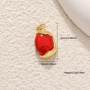 Detail of red stone pendant in hammered gold setting with dimensions and weight