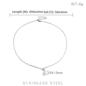 Detailed specs of silver heart pendant necklace in stainless steel with dimensions