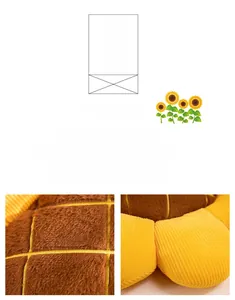 Macro view of sunflower pillow with thick corduroy texture and bright yellow petals