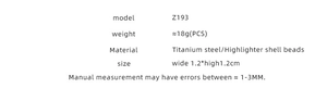 Detailed product specifications for model Z193 titanium steel pearl bracelet with measurements