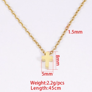 Gold stainless steel cross pendant necklace with 45cm chain and detailed measurements