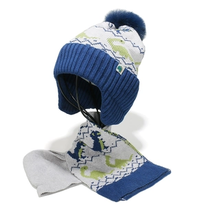 Détails de l'ensemble bonnet et écharpe d'hiver pour enfants avec motif dinosaure