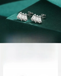 Detailed view of S925 sterling silver geometric earrings with baguette-cut zircon stones