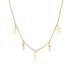Collana minimalista in acciaio inossidabile dorato con cinque ciondoli a croce