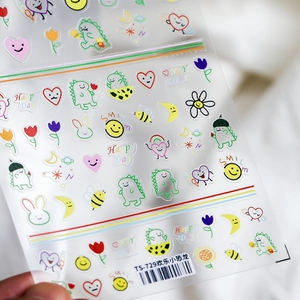 Japanese style cartoon dinosaur nail art stickers TS-729 with floral heart patterns