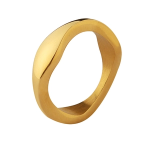 Minimalist irregular wave ring in 18k gold plated titanium steel with polished finish