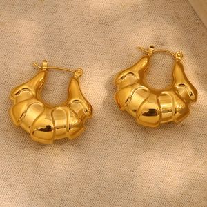Chic 18K gold plated stainless steel croissant dome hoop earrings for women